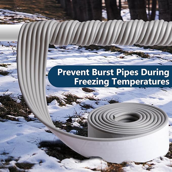 16.4 Ft x 3.2 inch Water Pipe Insulation Tape-Weather Resistant Foam Pipe Insulation Wrap for Winter Cold Hot Water Pipe-Self Adhesive Tube Insulation Wrap for Winter Freeze Protection (Grey)