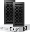 Floor Register 4x10 Vent Cover – 2 Pack – Heavy-Duty Steel, Rustproof & Walkable Grates, Drop-in Install, Adjustable Air Supply Switch - Decorative Honeycomb Design, Textured Black