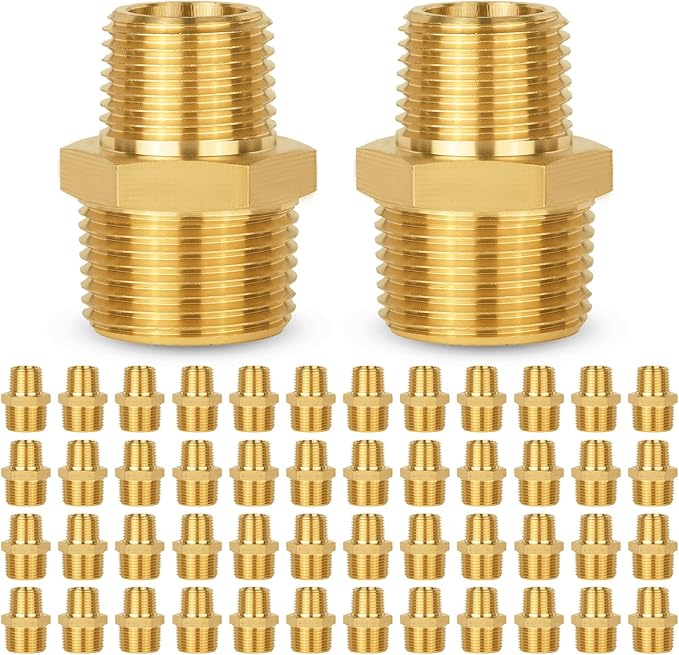 50-PCs HeSun Brass Hex Nipple Pipe Fitting, 3/4" NPT Male x 1/2" NPT Male Hex Pipe Adapter