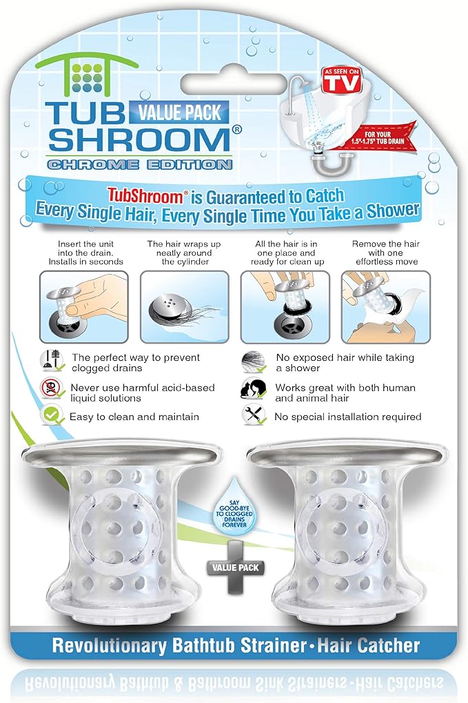 TubShroom and SinkShroom Drain Protectors Hair Catchers for Bathtubs and Sinks, Chrome & Tub Drain Hair Catcher, 2 Pack, Chrome – Drain Protector and Hair Catcher for Bathroom Drains, Fits 1.5 1.75
