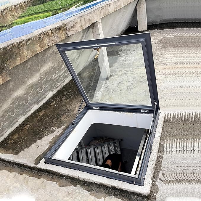Skylight Roof Window, Tempered Glass Skylight Cover, Aluminum Alloy Frame & Hydraulic Rod, Egress Roof Window with Double-Layer Tempered Glass, for Roof, Attic, Basement, Sun Room(26.7*30.7in/68*78cm)