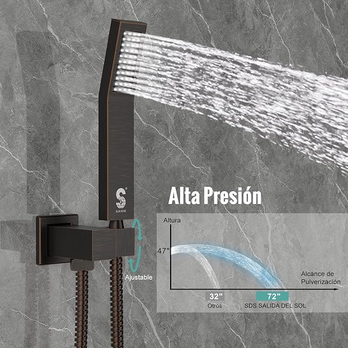 SR SUN RISE 12 Inches All Metal Bathtub Faucet Set Shower System with Tub Spout Square Rain Shower Head and Handheld Combo Shower Fixtues, Modern Valve and Trim Kit, Oil-Rubbed Bronze