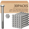 30 Pack 5/16-18 x 3'' Hex Head Cap Screw Bolt 304 Stainless Steel Half Thread External Hex Drive Screw Bolt Fastener for Wet Outdoor Metal Framing Concrete Reinforcement Railing Trellises
