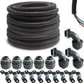 (1/2" Dia * 50 Feet) Yariwiz Black Special Extra Flexible Electrical Conduit Liquid Tight PVC Conduit Kit with 5 PCS Coupling, 3 PCS Elbow and 10 PCS Strap, Sealtight Seal Flex Liquidtight Wire