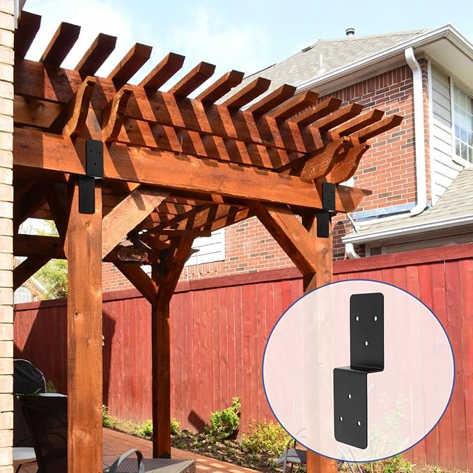 8 PCS 3"x 5" Z Brackets Post to Beam Support, Heavy Duty Carbon Steel Double Angle Channel Angle Support for Wood Shelf Fixing Timber Connector Pergola Bracket