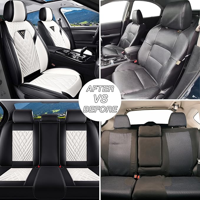 Car Seat Covers for Jaguar E-PACE 2018-2024,Breathable Nappa Leather Car Seat Protector,Full Seat Cover Automotive Seat Cushion with Airbag Compatible(5 Seats,Black-White)