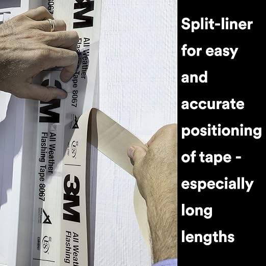 3M All Weather Flashing Tape 8067, 3 in x 75 ft, 1 Roll, Adhesive Backed Split Liner, Prevents Moisture Intrusion, Waterproof Flashing Seals Doors, Windows, Openings in Wood Frame Construction