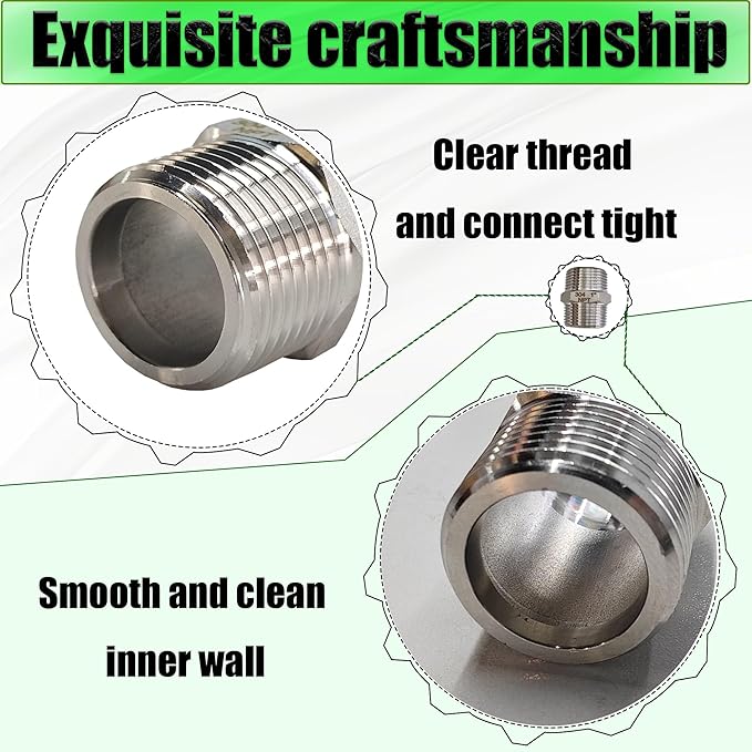 1" Male to Male NPT Hex Nipple Pipe Fittings, 304 Stainless Steel 1 inch MNPT Threaded Pipe Adapter Equal Straight Nipples Connector Fitting, 2pcs