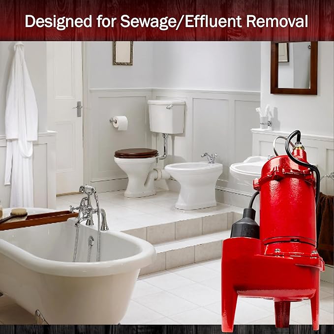 Red Lion RL-WCS50TA-24 1/2 HP 5600 GPH 115-Volt Cast Iron Sewage Pump and 24 x 24-inch Basin System, Red and Black, 14942756