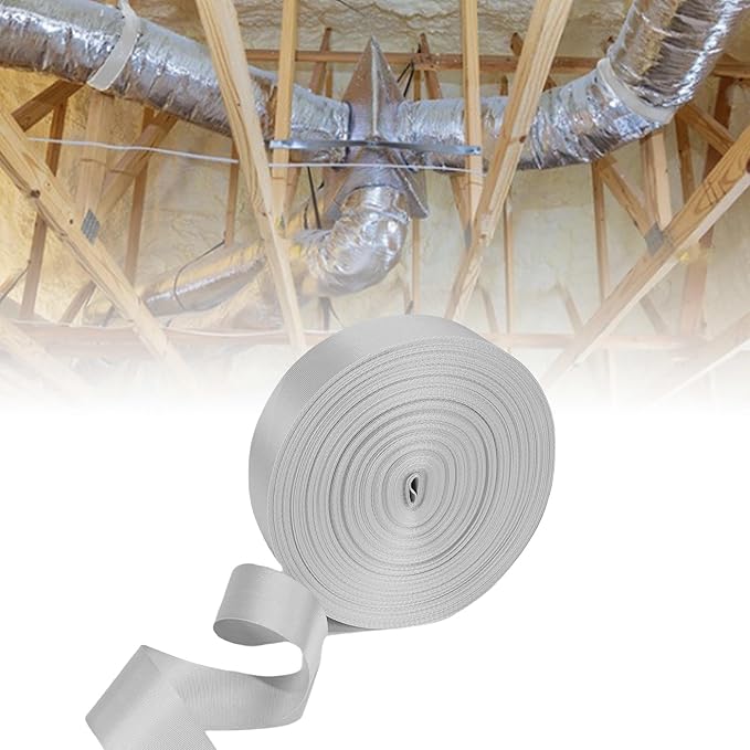 Heavy Duty Duct Strap – 1.95 in x 49 ft Grey Nylon Strapping for HVAC Duct, Durable Wrap Support Band for Building & Home Improvement