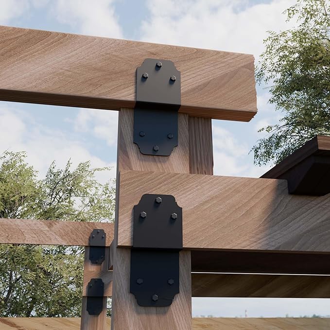 4packs Heavy Duty Pergola Bracket Black,6" Steel Angle Joist Tie Z Fix Bracket for Wood DIY Projects - Large Connector Brace,Post to Beam Connectors Repair Hardware,Joining Brackets