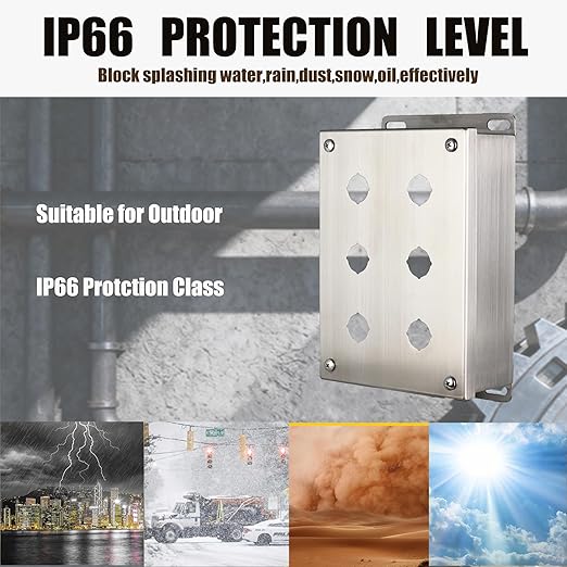 MJBOX 304 Stainless Steel 8 x6 x3 Push Button Box, IP66 Dustproof Outdoor Indoor Electrical Enclosure with Mounting Plate(Six Hole)