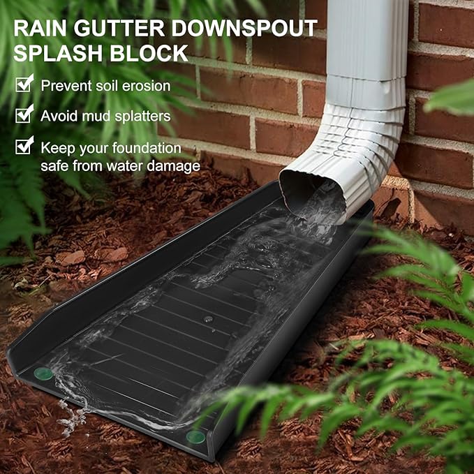 4 Pack Gutter Downspout Extensions,Rain Gutter Downspout Splash Block,Downspout Diverter,Down Spout Drain Extension,Gutter Splash Prevention Device for Cement Floor Lawn Ground (Black)