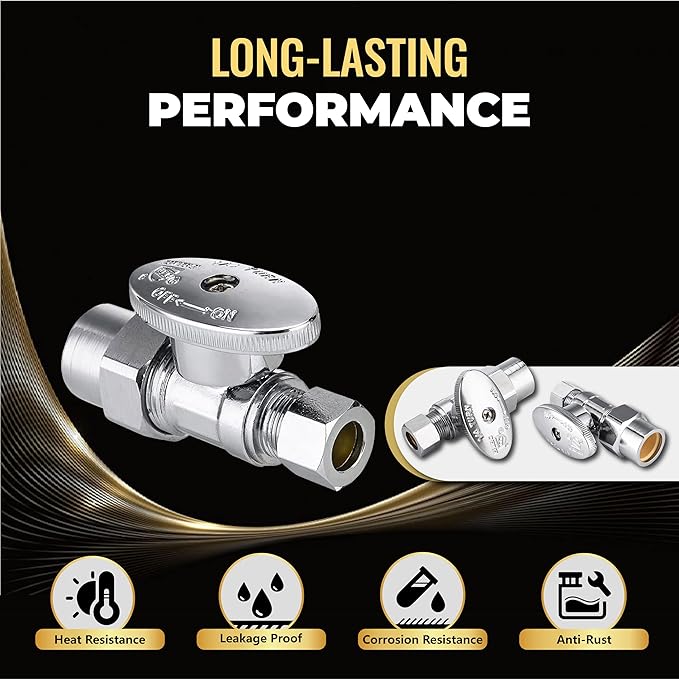 5-Pack Foskan Straight Shut off Valve,1/4 Turn Straight Stop Valve 1/2"CPVC x 3/8"OD,Chrome Plated Brass