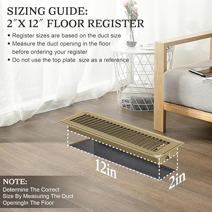 12 PCS Floor Vents Floor Registers 2x12 inch, Heavy Duty Metal Heat Air Vent Covers 2 X 12 with Rust Proof Finish for Home Office Wall Floor Registers Grilles & Vents (12, Brown, 2x12 Inches)