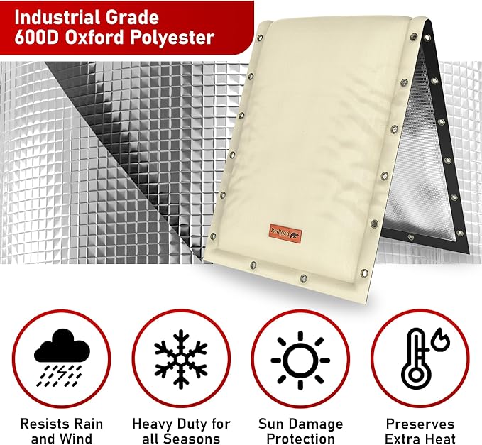 Redford Supply Co. Cold Snap (5°F) Backflow Preventer Insulation Cover, 3-Way Custom, 12"W x 26"H, Pipe Insulation, Water Sprinkler Covers for Outside, Sprinkler Backflow Cover for Winter (Beige)