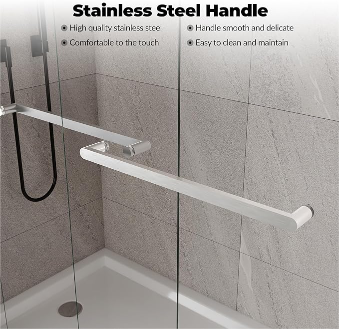 60" W x 72" H Single Sliding Shower Door - Bypass Space Saving Design with 1/4” Clear Tempered Glass & Aluminum Alloy Frame, Easy Installation & Reversible Hinges, Brushed Nickel