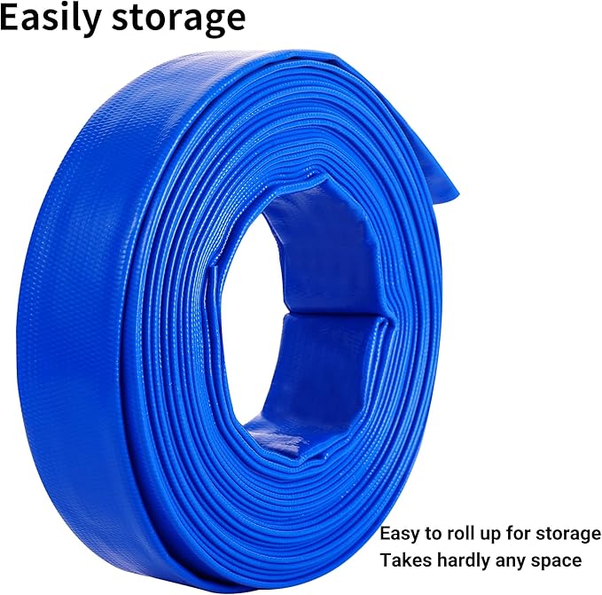 2" (Flat 3.4’’ width) x 50 FT Pool Backwash Hose Kit with Male NPT Adapter, Blue Reinforced Pool Drain Discharge Hose for Swimming Pool Filter Pump,with 2 Clamp and Thread Seal Tape