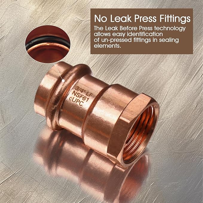 12PCS Copper Press Female Adapter,Plumbing 3/4”Copper Press Fittings x 3/4” Female NPT Coppers Press Adapter Pressure Coppers Fitting,3/4”Female NPT x Press LF Press Adapter Fittings