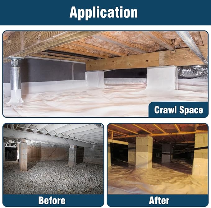 Crawl Space Vapor Barrier, 14 Mil Vapor Barrier, 10'x30', Plastic Drop Cloth Covering for Crawlspace Encapsulation, Thick Plastic Sheeting, Black and White Panda Film