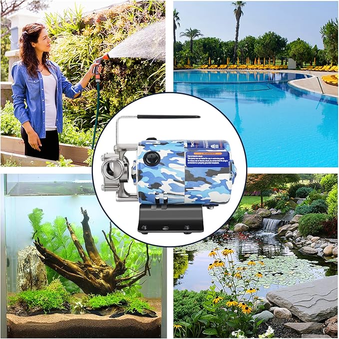 115V 1/10HP 330GPH Utility Rain Barrel Waterbed Pump, With Water Hose Kit, Camouflage Color.