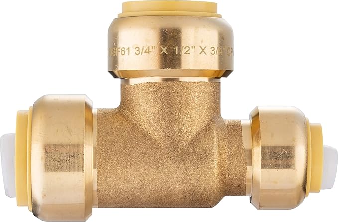 (Pack of 2) EFIELD 3/4"x 1/2" x3/4" Tee Push-Fit Fitting to Connect Pex, Copper, CPVC With 2 Size Disconnect Clips,(PF128-2PCS)
