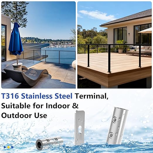10 Pack Patent Swageless 1/10" 1/8" Invisible Cable Railing Kit Terminal Toggle Anchor Angle, Invisible T316 Stainless Steel Cable Railing Hardware for Corner, Stair & Wall Posts, Brushed