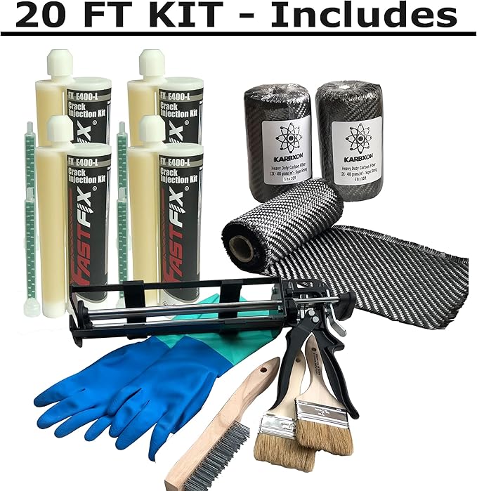 Concrete Crack Repair KIT-Carbon Fiber Concrete reinforcing Fiber Fabric-Fastfix-it High Strength epoxy - Complete kit for All Concrete, Basements, Foundation Wall Repairs-All You Need (20)