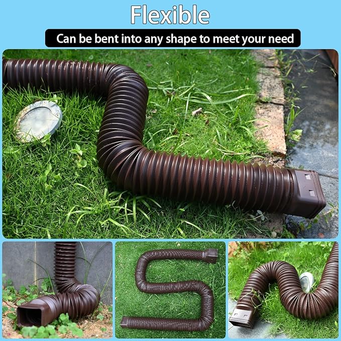 2 Pack Rain Gutter Downspout Extensions,Drain Downspout Extender Diverter, Flexible Downspout Extensions Can Extendable from 21 to 60 Inches (Brown)