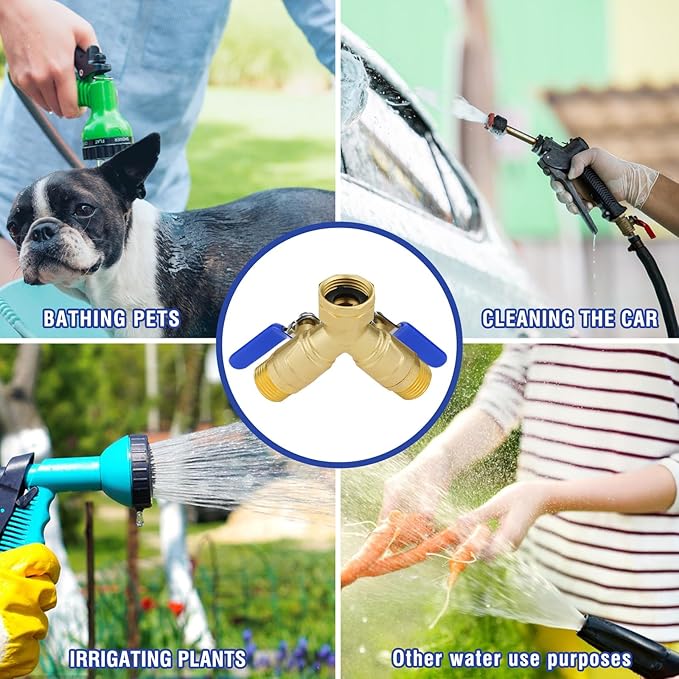 Brass Hose Splitter 2 Way Heavy Duty GHT 3/4 Garden Hose Y Splitter with Shut off Valves, Full Flow Hose Bib Splitters Dual Hose Diverter Connector for Outdoor Faucet/Water Spigot
