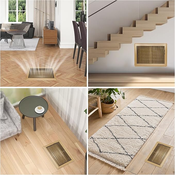 VOISEN Floor Register 6x10, 4 Pack Floor Vent Covers, Steel Adjustable Air Supply Grille Register Vent Cover Grill for Sidewall and Floor, Vent Covers for Home Floor,Brown