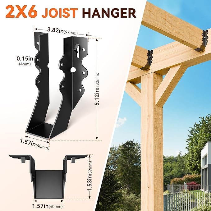 50 Pcs Black 2x6 Joist Hanger,LU26 18 Gauge Double Shear Face Mount Joist Hanger,Hurricane Ties for Rafters Tie Brackets Great for Floor Deck and Ceiling Joists