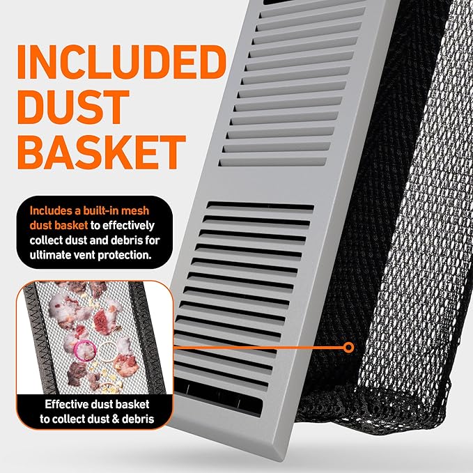 4X12 Floor Vent Covers Floor Register with Mesh Cover Trap, Heat and Air, Walkable Metal Floor Register for HVAC Duct, Contemporary, Light Grey