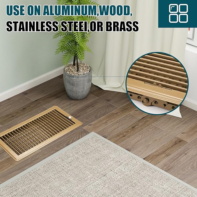 VOISEN Floor Register 6x12, 2 Pack Floor Vent Covers, Steel Adjustable Air Supply Grille Register Vent Cover Grill for Sidewall and Floor, Vent Covers for Home Floor,Brown