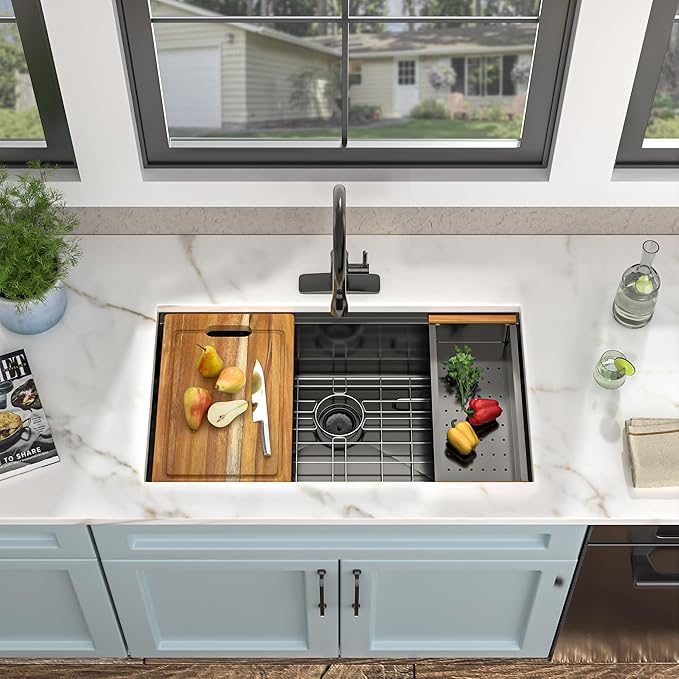 36 Undermount Kitchen Sink Black - Fulorni 36"x19" Kitchen Sink Ledge Workstation Gunmetal Black NANO-PVD 16 Gauge 304 Stainless Steel Under Counter Large Single Bowl Basin