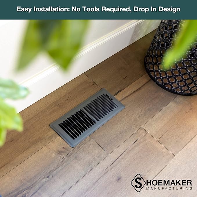 Shoemaker 4x10 Floor Register – Storm Gray Heavy Duty Metal Floor Vent Cover for Home Floors - Premium Forced Air Vent Covers