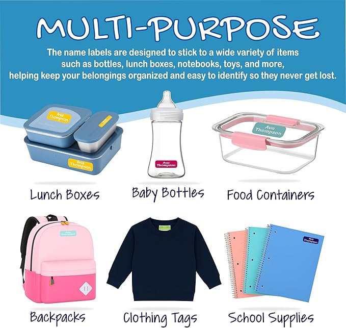KYTRA Personalized Name Labels for Kids 120 Stickers for Daycare & School Supplies, Clothes, Toys, Lunchboxes and More - Waterproof, Laundry, Dishwasher & Microwave Safe, Made in USA (Fantasy)