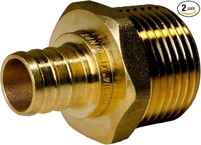 2 Pieces XFITTING 3/4" Pex X 1" Male NPT Adapter, B Crimp Version, Brass, Male