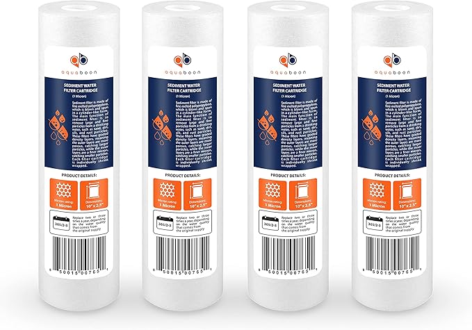 Aquaboon 10” x 2.5” Whole House and Reverse Osmosis Sediment 1 Micron Water Filter Cartridge | COMPATIBLE WITH: Culligan P1, Pentek P1, PD-1-934, P5, AP110, WFPFC5002, CFS110, RS14, WHKF-GD05 (4-PACK)
