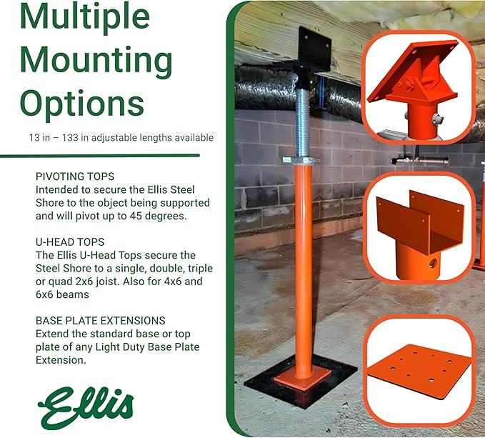 Ellis Manufacturing Light-Duty Steel Lifting Shore and Jack Post – House Jack for Foundation, Floor Leveling, and Concrete Bracing – 5,000 lb Safe Load Capacity – 85"-109" Adjustment
