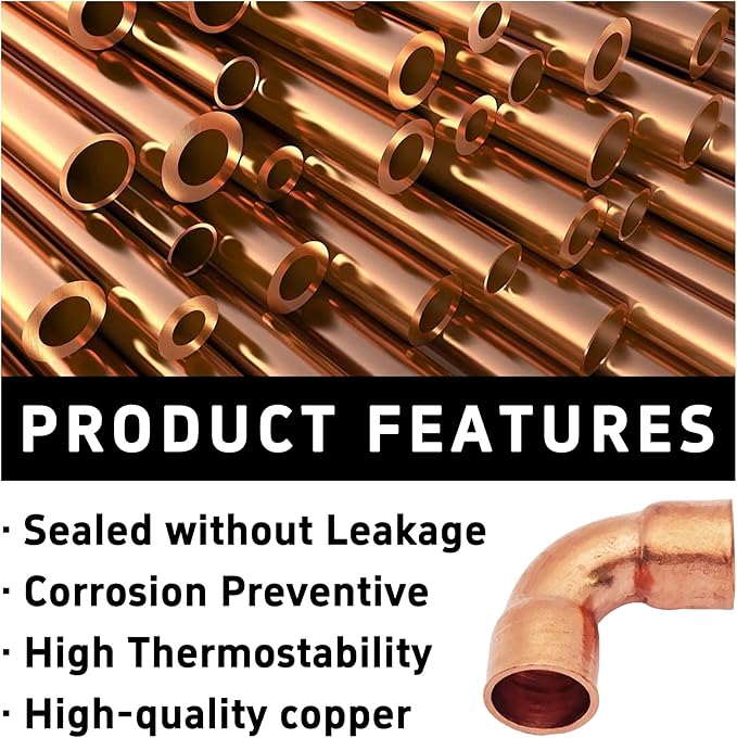 6Pcs 5/16 Inch ID 0.8mm Thick Pure Copper 90 Degree Elbow, Short Radius Pipe Fitting with Sweat Solder Connection for Plumbing HVAC Refrigeration System