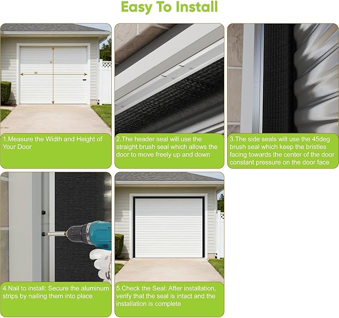 USTAR Garage Door Seal Top and Sides Kit for 16x7 ft Door - Heavy Duty Aluminum Track & 3" Brush Weather Stripping, Commercial Roll Up Door Seal, Blocks Drafts & Dust