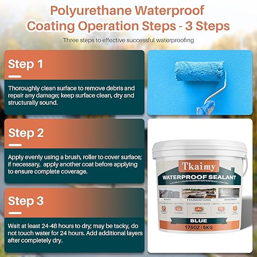 Waterproof Sealant 175 oz, Blue, Stop Leaks, Polyurethane Waterproof Coating for Gutters, RV, Campers, Roof Repair, Skylights, Pools, and More, Indoor & Outdoor Water Proof Sealant Coating