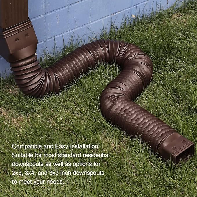 Rain Gutter Downspout Extensions, Flexible Downspout Extender for Rain Water Drainage, Down Spout Drain Extension Extendable from 21 to 68 Inches(3 Pack, Brown)