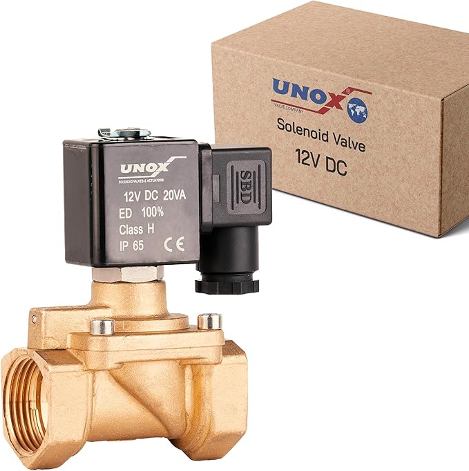 UNOX 1 inch NPT Solenoid Valve 12V DC, Brass Control Valve Normally Closed - 7-232 PSI Multi-Purpose Reliable Control Valve for Water, Air, and Gas - Solenoid Valves