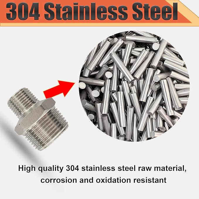 1/2” Male x 1/4"Male NPT Threaded Reducing Nipple Pipe Fitting Adapter, Heavy Duty 304 Stainless Steel Hex Nipple Reducer Straight Connector Pipe Adapter (1/2”-1/4”)
