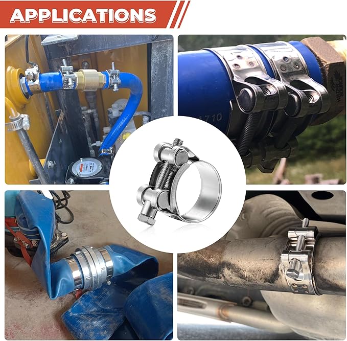 AKIHISA T-Bolt Hose Clamp,26-28mm OD Range 304 Stainless Steel Pipe Strap Clamp, Adjustable Heavy Duty Tube Clamp (4Pack, 1.02" to 1.10")