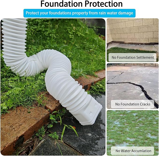 2 Pack Rain Gutter Downspout Extensions,Drain Downspout Extender Diverter, Flexible Downspout Extensions Can Extendable from 21 to 60 Inches (White)