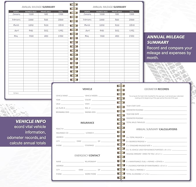 Auto Mileage Log Book for Personal or Business, Vehicle Maintenance Log Book for Car, Miles Log Book for Taxes, Car Mileage Log Book for Expense Rocord Notebook, 5.9"x 8.6"