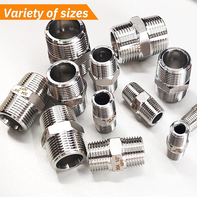 4PCS Hex Stainless Steel Nipple 1/4"NPT Male X 1/4" NPT Male Pipe Fitting 1/4 inch Stainless Steel Pipe Nipples Male Pipe Adapter Fittings Heavy Equal Nipples Connectors